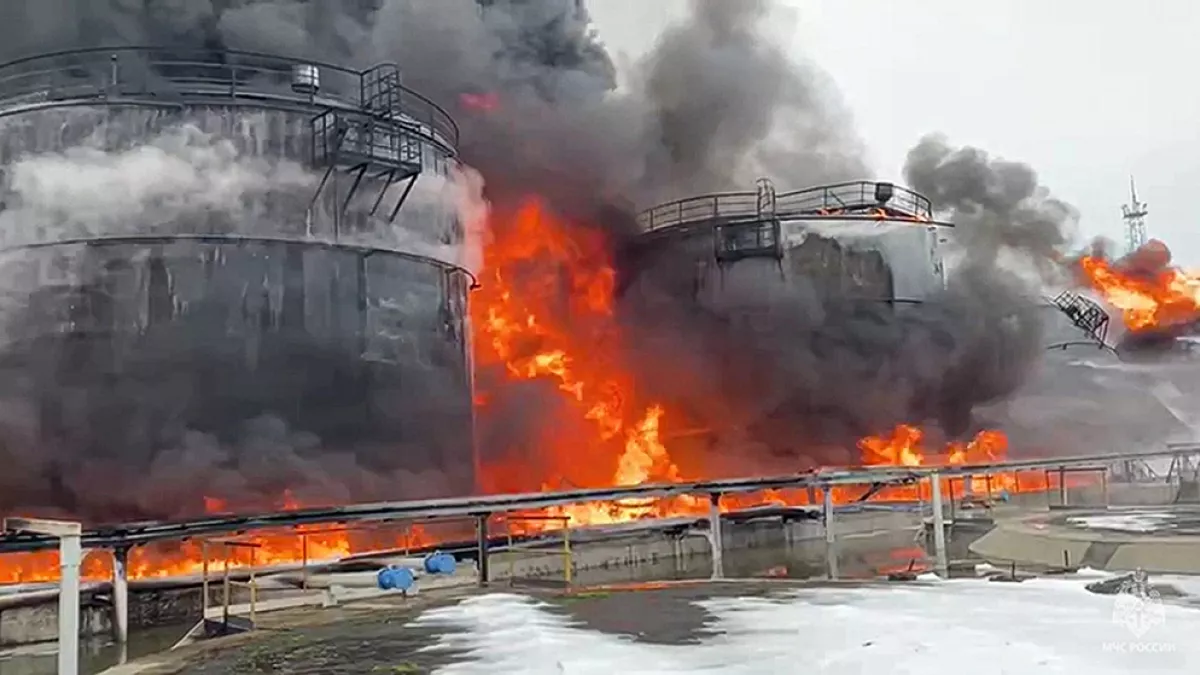 Ukraine Drone Attack Causes Fire at Russian Oil Refinery